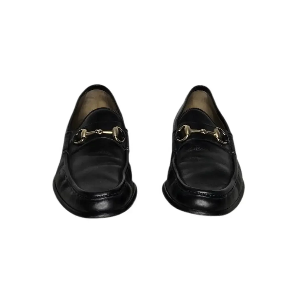 Gucci Horsebit Loafers Mens 9D Black Leather Slip On Italy Gold Bit Dress